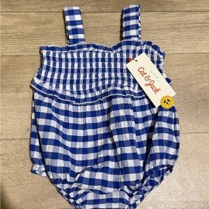 Cat & Jack Baby Romper Newborn Size Blue & White Gingham Size 0-3 M